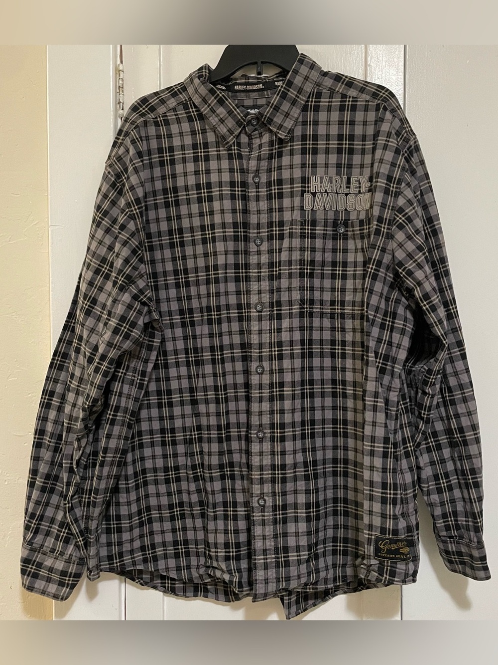 Harley-Davidson Men's Black & Gray Plaid Button-Up Shirt 2xl